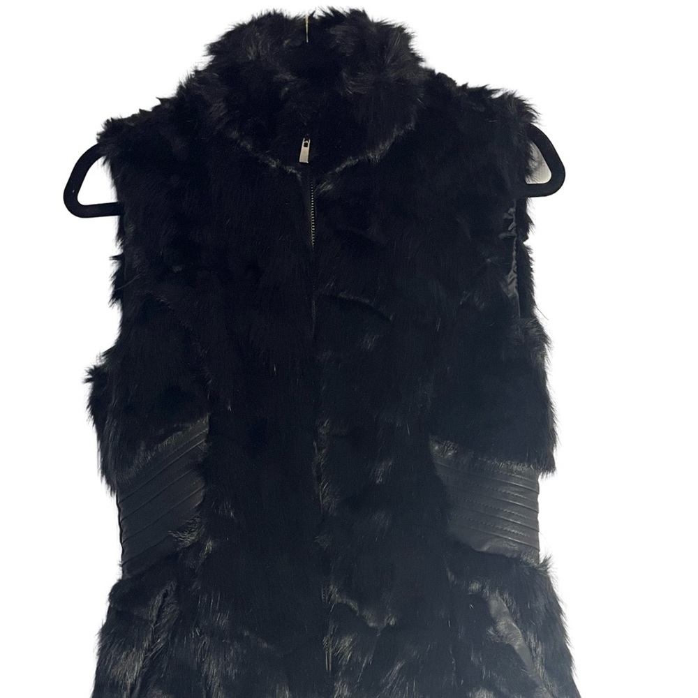 Women Size S Black Faux Fur Leather Side Panels Vegan Full Zip Vest LA Coalition